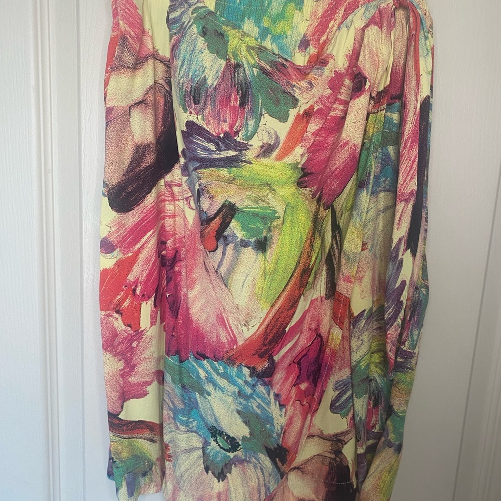 L. Bates Abstract Floral Wrap Skirt Size M Rayon Summer - Picture 2 of 8